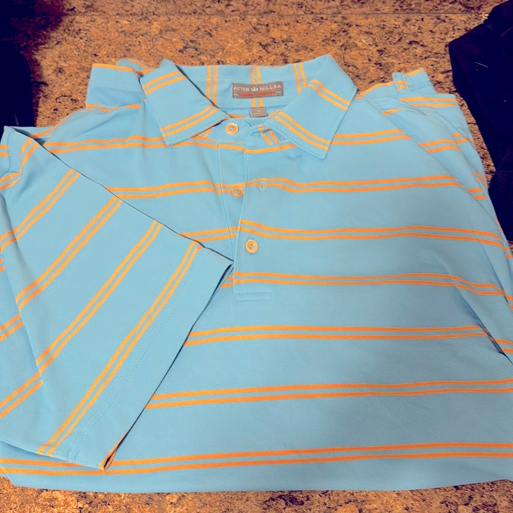 Peter Millar M turquoise and melon stripped polo!